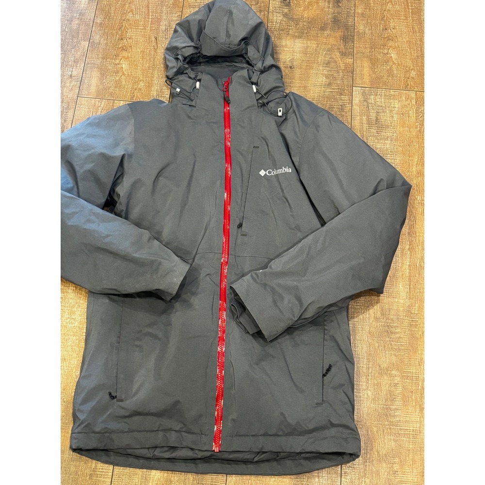 Columbia Mens Omni-Tech Omni-Heat Hooded Jacket Gray Red Zip Size Small